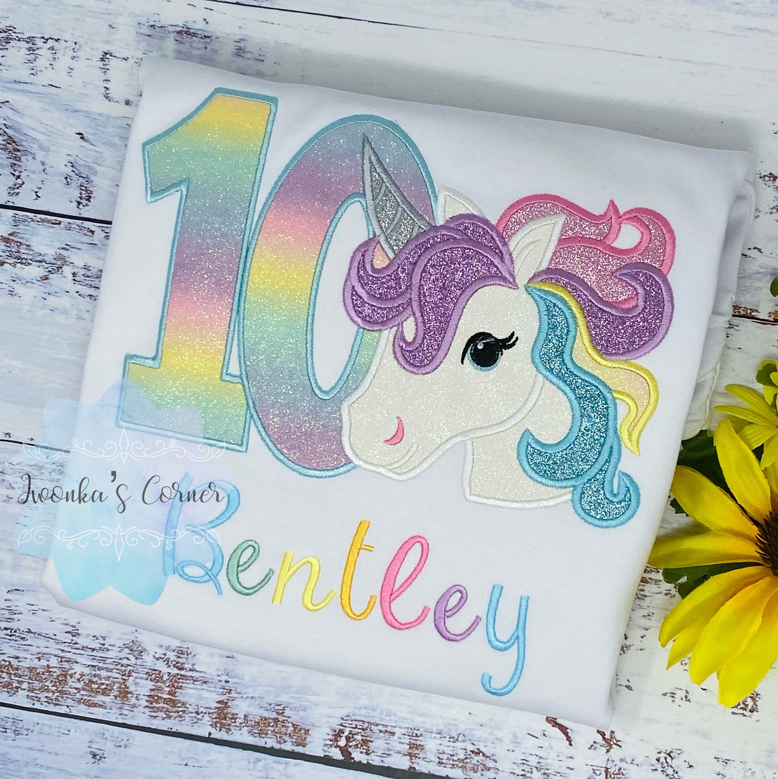 Girl 10th Birthday unicorn shirt, 10th Birthday Pastel Unicorn Shirt, Unicorn birthday, Rainbow Unicorn outfit, Unicorn embroidery