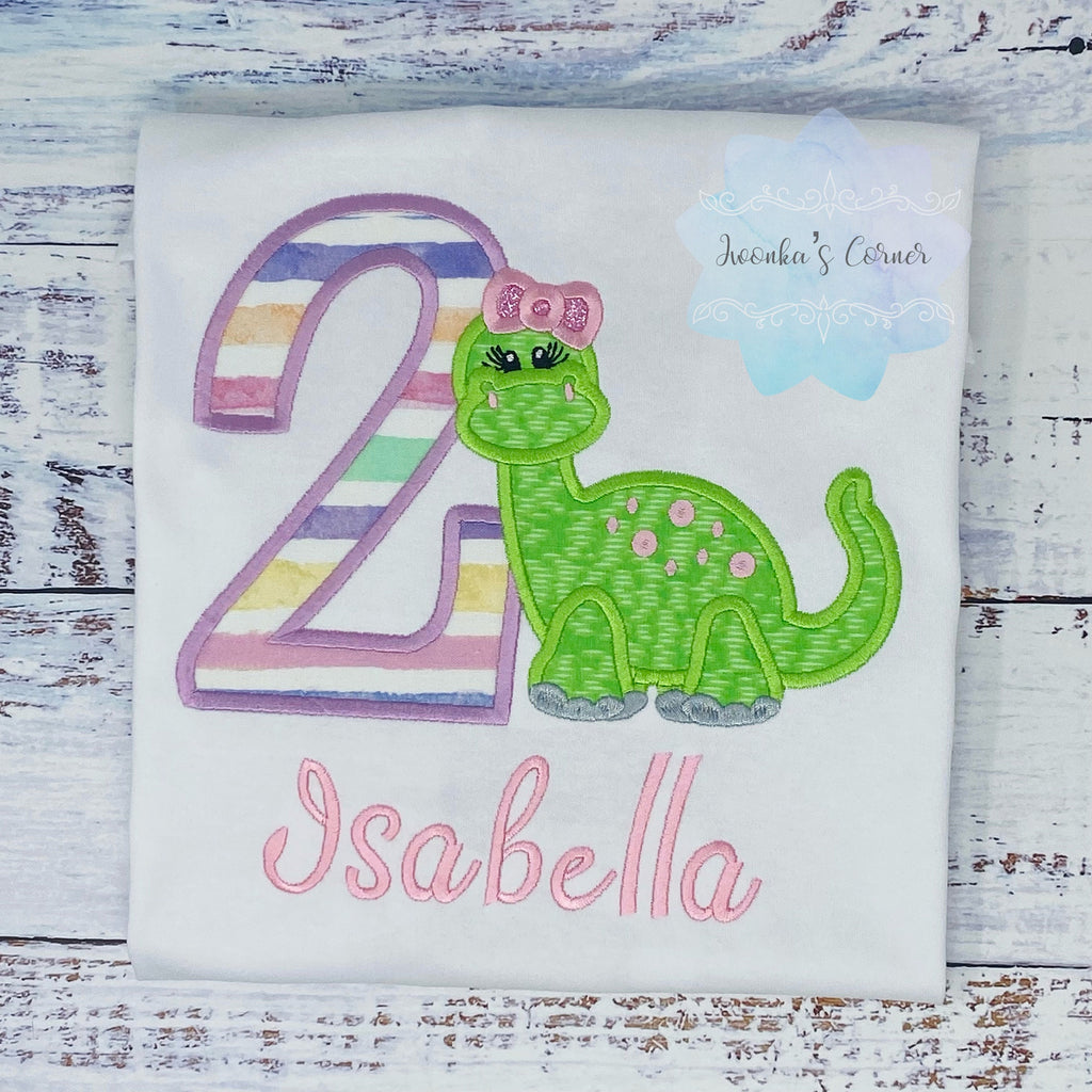 Girl 2nd Dinosaur Birthday Shirt, Dinosaur Birthday Party, Pastel Number Green Dinosaur Toddler Shirt, Cute Dino Girl, Dinosaur Theme