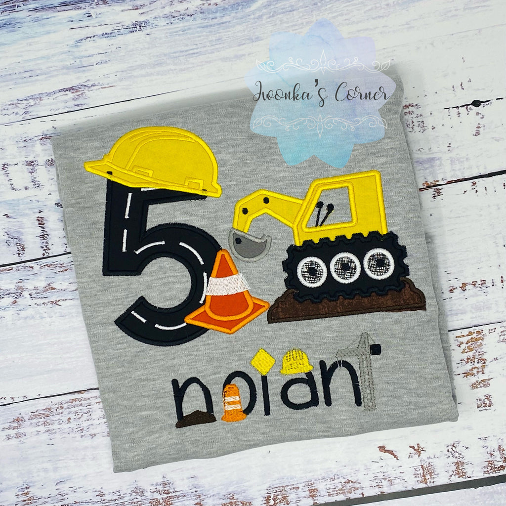 Boys 5th birthday Construction Shirt - Shirt With Construction Backhoe - Construction Boy Party - Boy Birthday Shirt with Construction