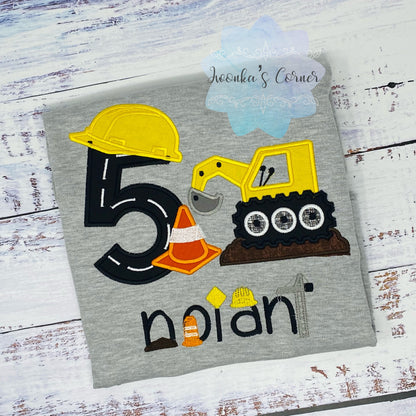 Boys 5th birthday Construction Shirt - Shirt With Construction Backhoe - Construction Boy Party - Boy Birthday Shirt with Construction