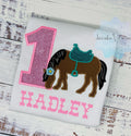 Girl 1st Birthday Shirt With Bay Horse, Birthday Shirt with Brown Horse and Saddle, 4th, 5th, 6th 7th Birthday Shirt with a Pony