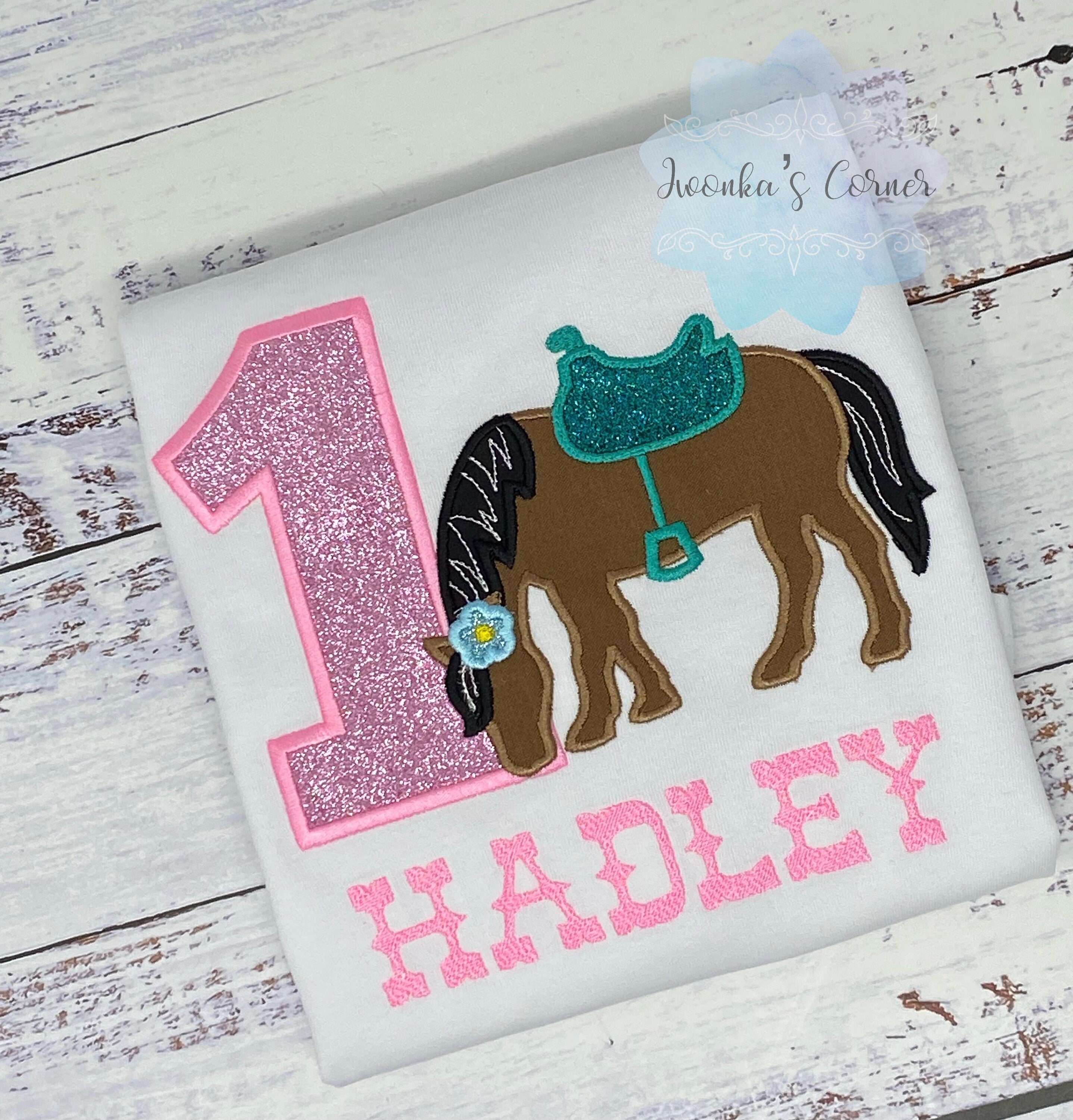 Girl 1st Birthday Shirt With Bay Horse, Birthday Shirt with Brown Horse and Saddle, 4th, 5th, 6th 7th Birthday Shirt with a Pony
