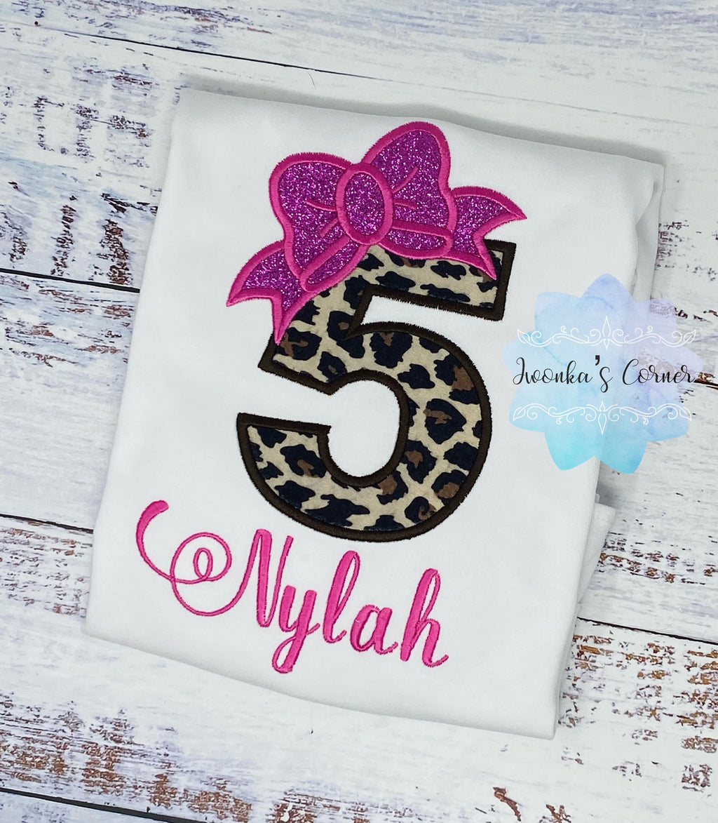 Girl 5th birthday shirt with cheetah print number, 6th birthday shirt, Cheetah print shirt, Leopard print shirt, Cheetah outfit