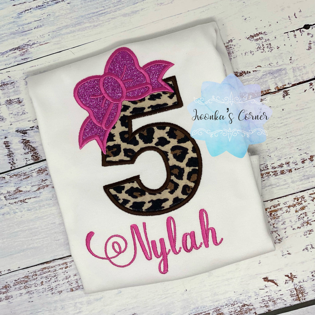 Girl 5th birthday shirt with cheetah print number, 6th birthday shirt, Cheetah print shirt, Leopard print shirt, Cheetah outfit