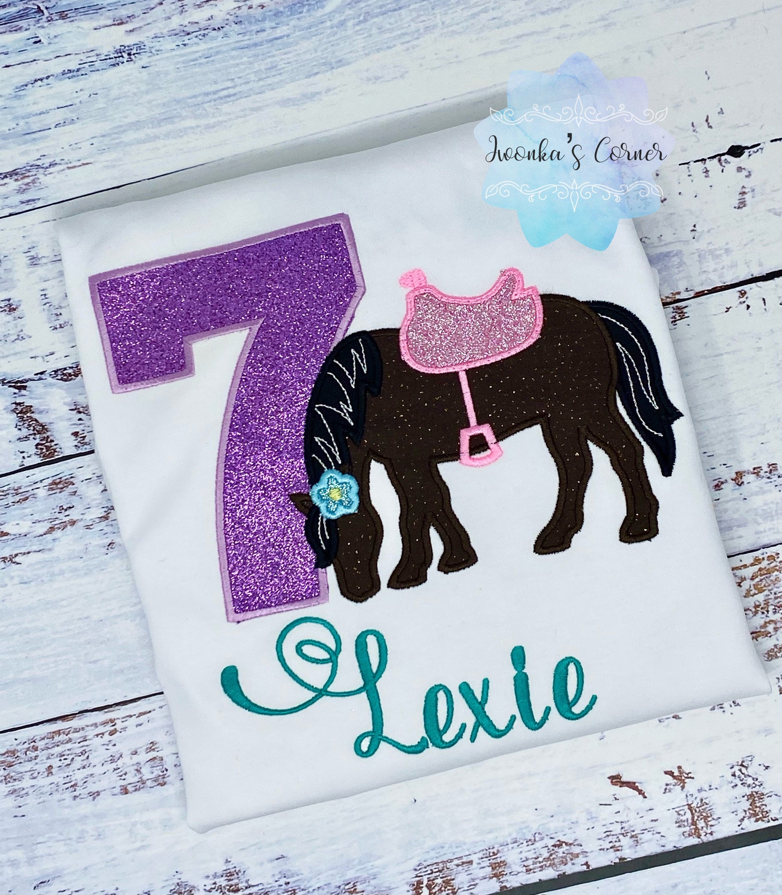 Girl 7th Birthday Shirt With Bay Horse, Birthday Shirt with Brown Horse and Saddle, 4th, 5th, 6th 8th Horse Birthday Shirt, Shirt with Pony