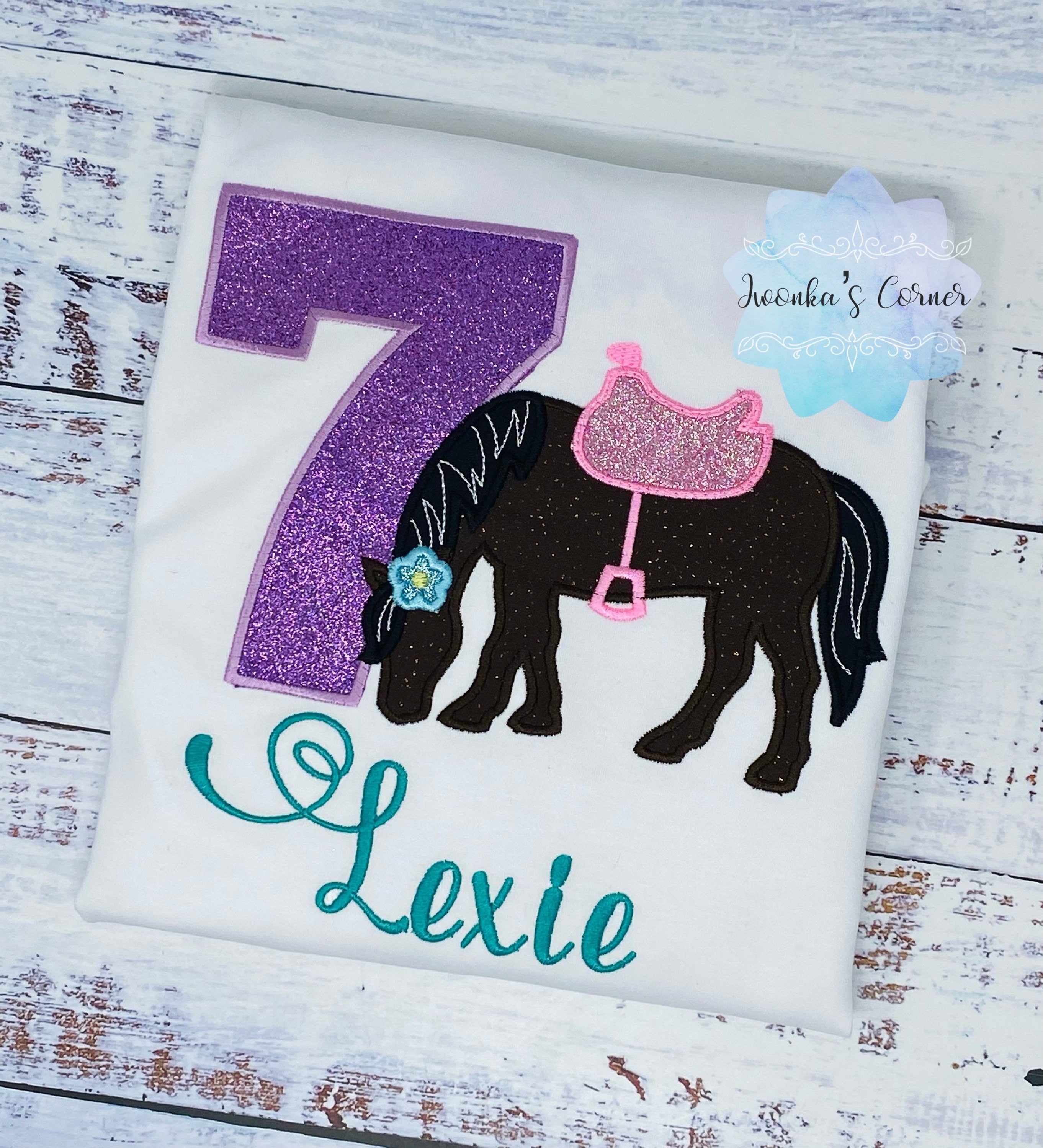 Girl 7th Birthday Shirt With Bay Horse, Birthday Shirt with Brown Horse and Saddle, 4th, 5th, 6th 8th Horse Birthday Shirt, Shirt with Pony
