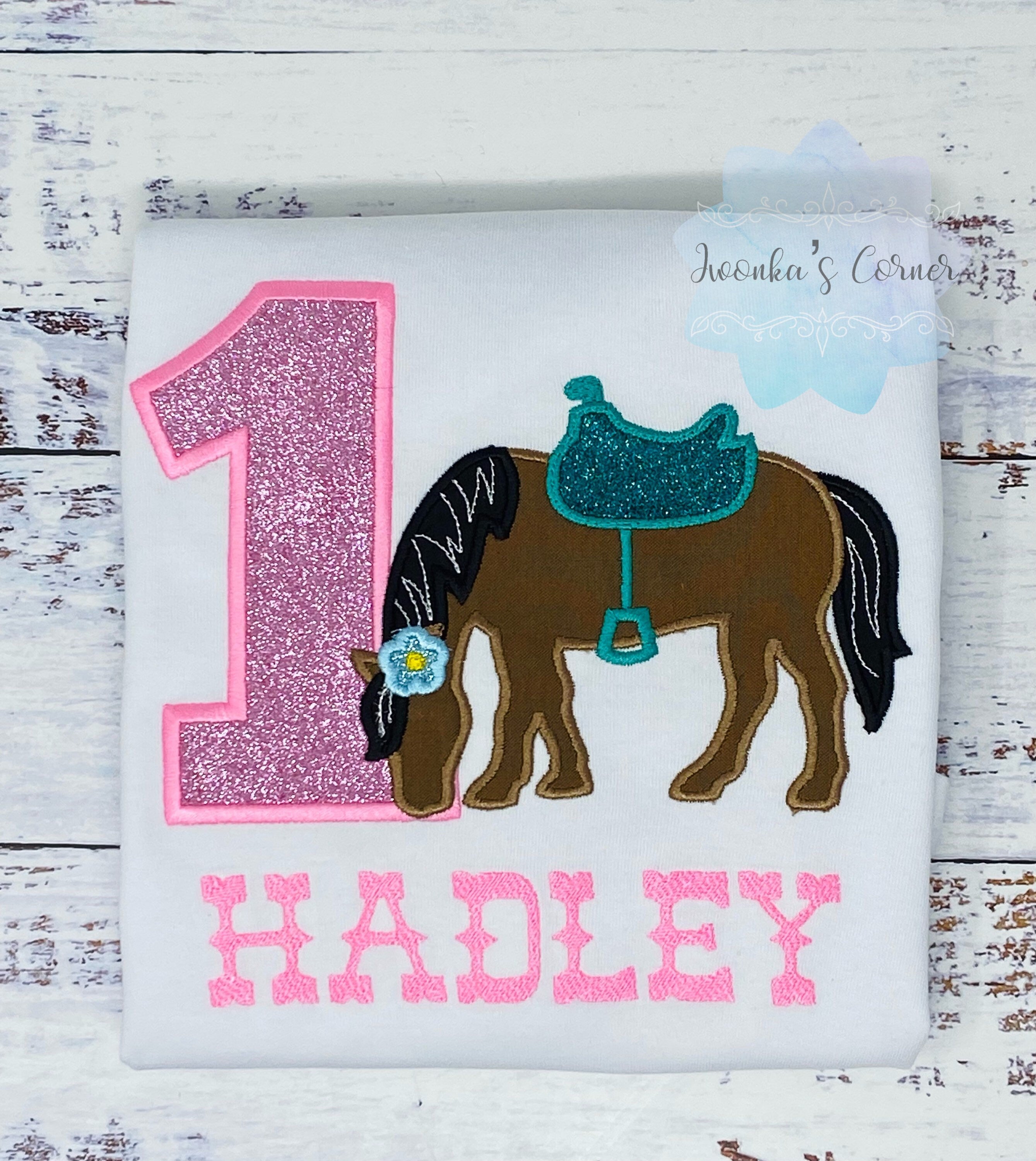 Girl 1st Birthday Shirt With Bay Horse, Birthday Shirt with Brown Horse and Saddle, 4th, 5th, 6th 7th Birthday Shirt with a Pony