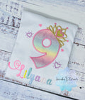 9th Birthday Shirt for Girl, Rainbow Princess Birthday Shirt, Birthday Number with Crown, Girls 4th Birthday Shirt, Princess Birthday Party