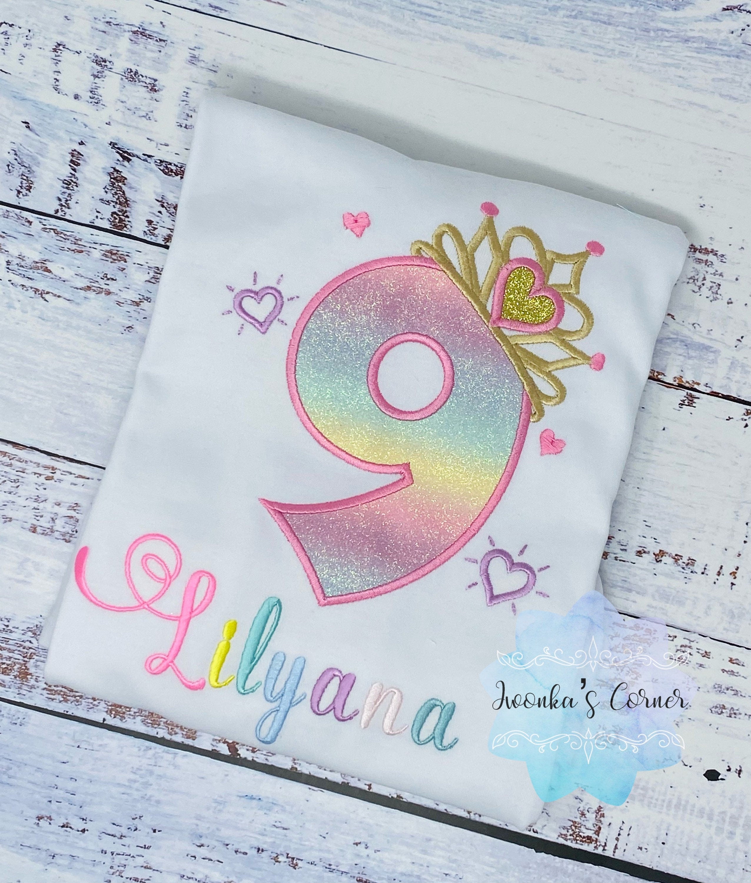 4th Birthday Shirt for Girl, Rainbow Princess Birthday Shirt, Birthday Number with Crown, Girls 4th Rainbow Number, Princess Tiara Party