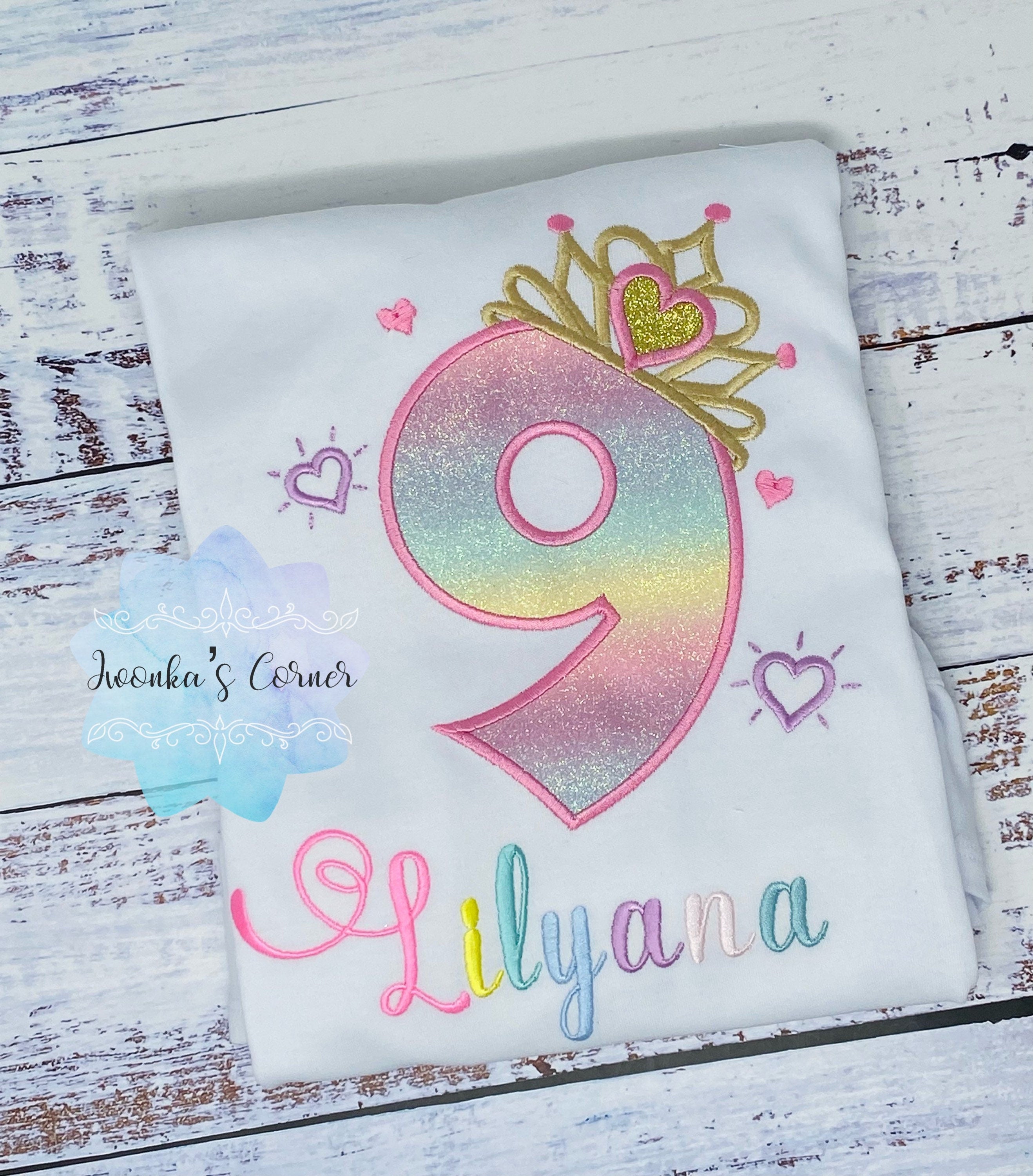 9th Birthday Shirt for Girl, Rainbow Princess Birthday Shirt, Birthday Number with Crown, Girls 4th Birthday Shirt, Princess Birthday Party