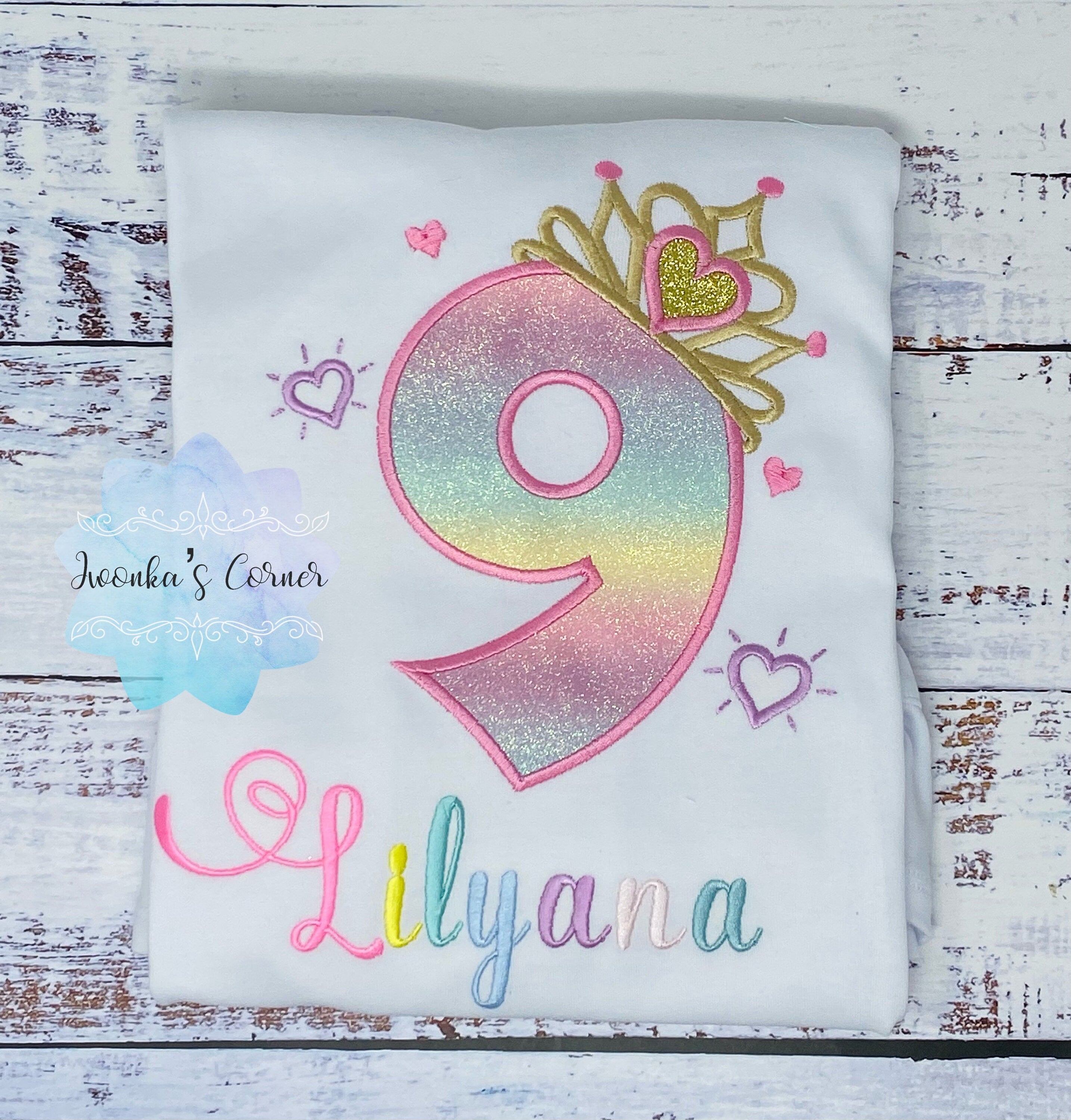 9th Birthday Shirt for Girl, Rainbow Princess Birthday Shirt, Birthday Number with Crown, Girls 4th Birthday Shirt, Princess Birthday Party