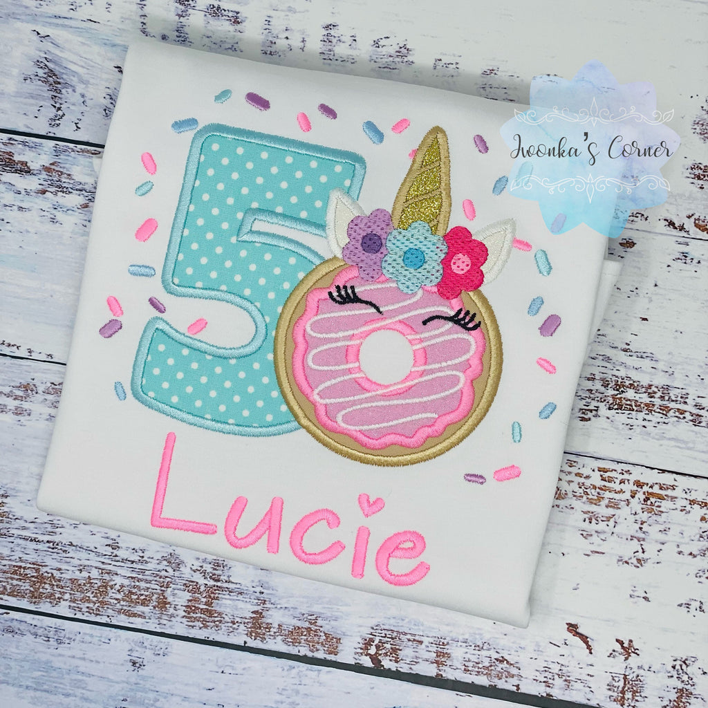 Girl 5th Birthday Donut Unicorn Shirt With Name, 3rd 4th, 6tBirthday Donut Shirt, Birthday Shirt with Donut, unicorn Donut Party, Sweet four