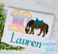 Girl 10th Birthday Shirt With Bay Brown Horse, Birthday Shirt with Horse and Saddle, 4th, 6th 7th Horse Birthday Shirt, Embroidered Horse