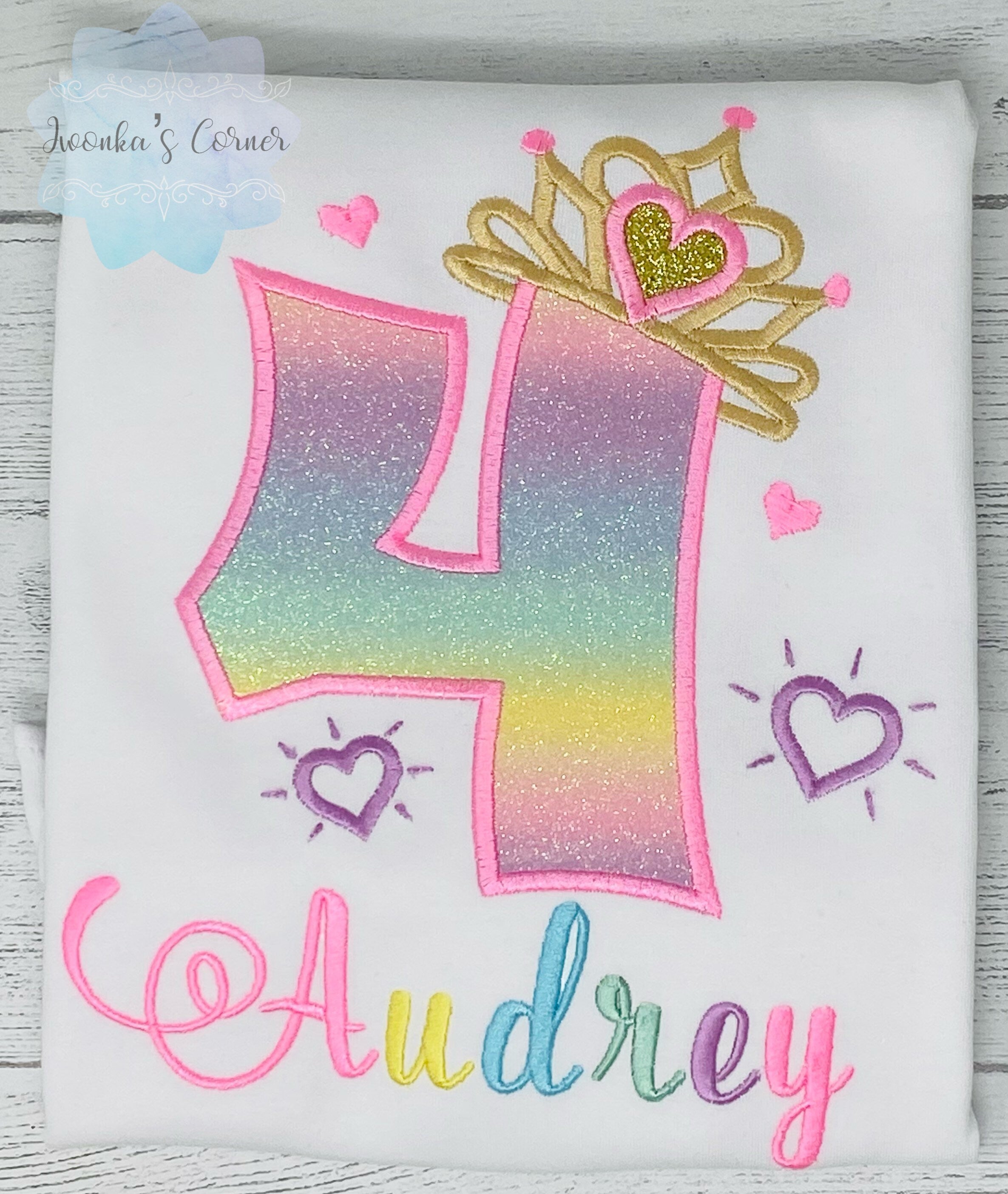 4th Birthday Shirt for Girl, Rainbow Princess Birthday Shirt, Birthday Number with Crown, Girls 4th Rainbow Number, Princess Tiara Party