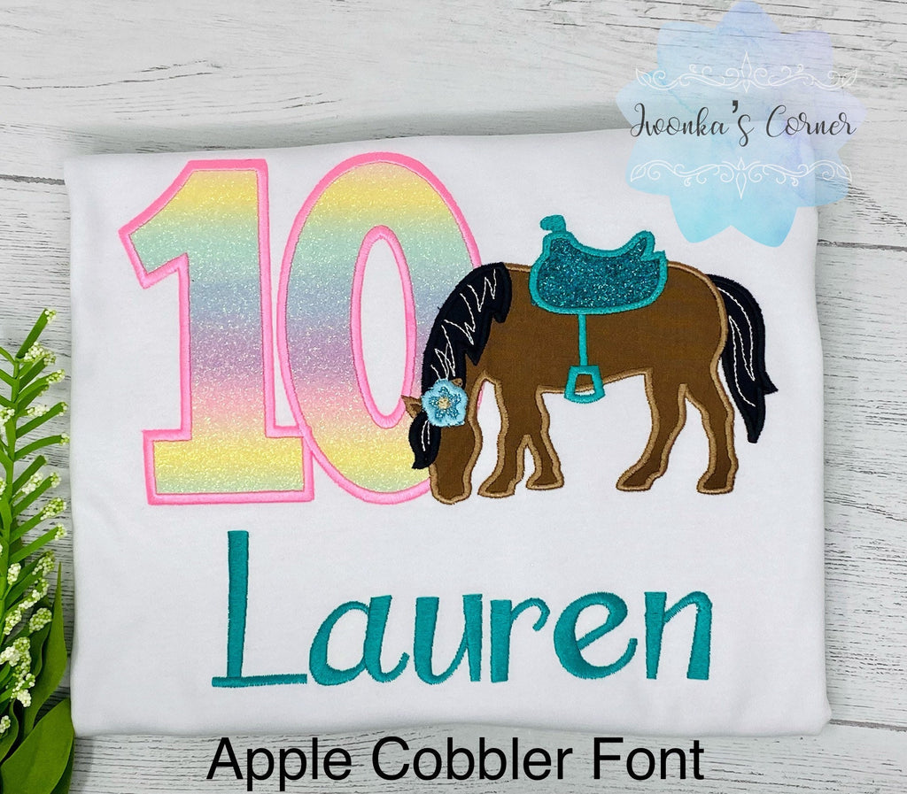 Girl 6th Birthday Shirt With Bay Brown Horse, Birthday Shirt with Horse and Saddle, 4th, 5th, 7th 8tHorse Birthday Shirt, Embroidered Horse