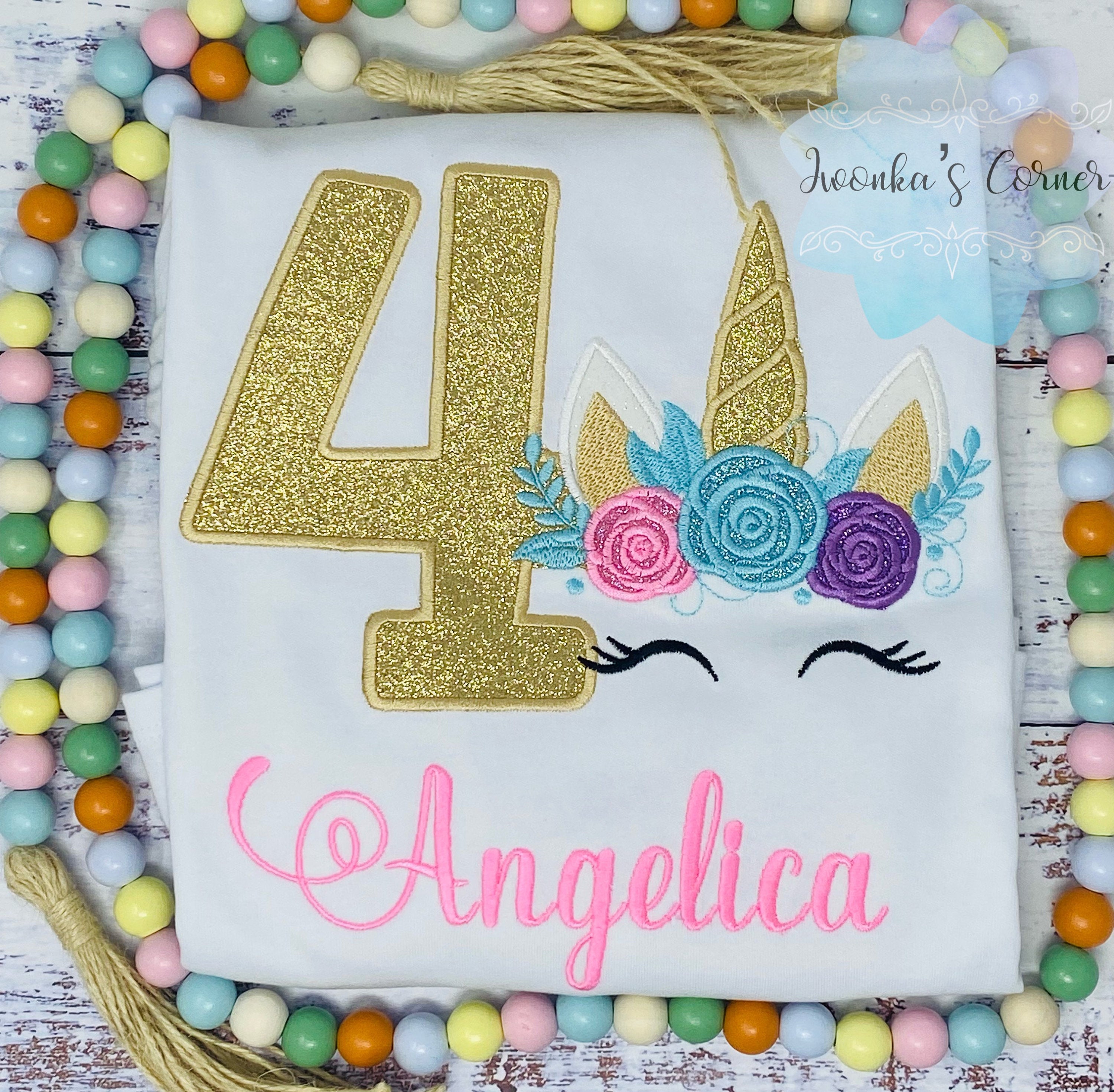 Girl 4th Birthday Unicorn Shirt, Pink color name Unicorn shirt, Unicorn Party Shirt, Unicorn Shirt, Unicorn Shirt, unicorn 4th birthday
