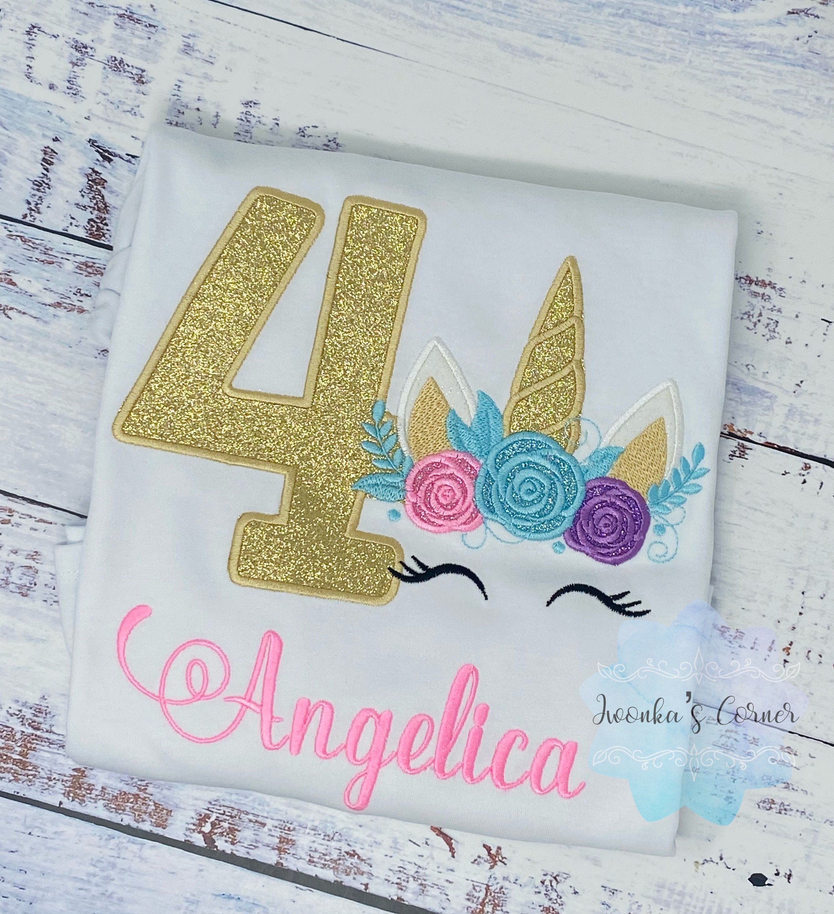 Girl 4th Birthday Unicorn Shirt, Pink color name Unicorn shirt, Unicorn Party Shirt, Unicorn Shirt, Unicorn Shirt, unicorn 4th birthday