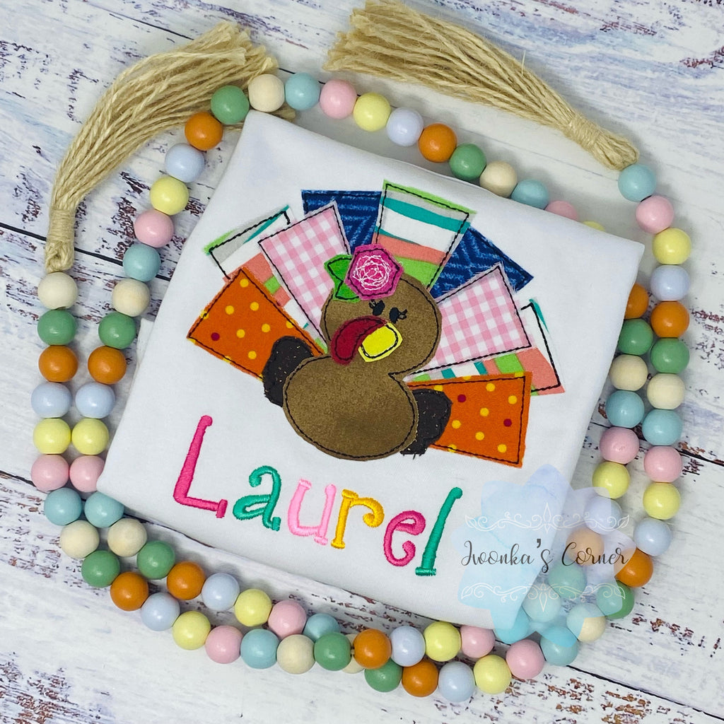 Girl shirt with Colorful Tail Turkey, Girl Thanksgiving outfit, Thanksgiving Shirt