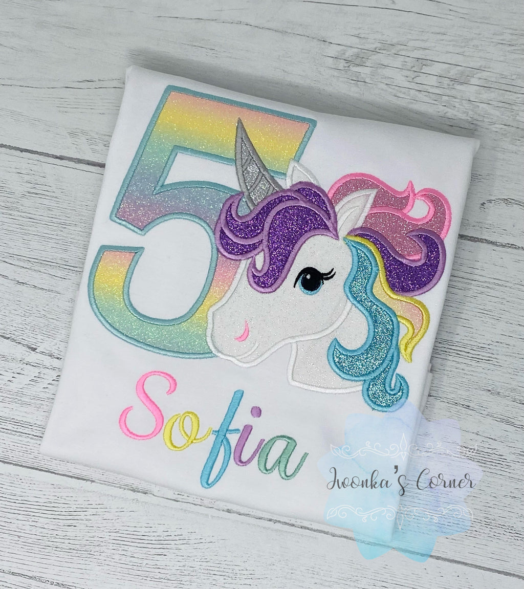 5th Birthday Pastel Unicorn Shirt, Girl Rainbow Pastel Unicorn Birthday Outfit, Unicorn birthday, Rainbow Unicorn outfit, Unicorn embroidery