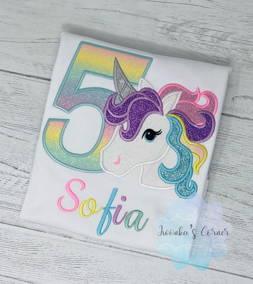 5th Birthday Pastel Unicorn Shirt, Girl Rainbow Pastel Unicorn Birthday Outfit, Unicorn birthday, Rainbow Unicorn outfit, Unicorn embroidery