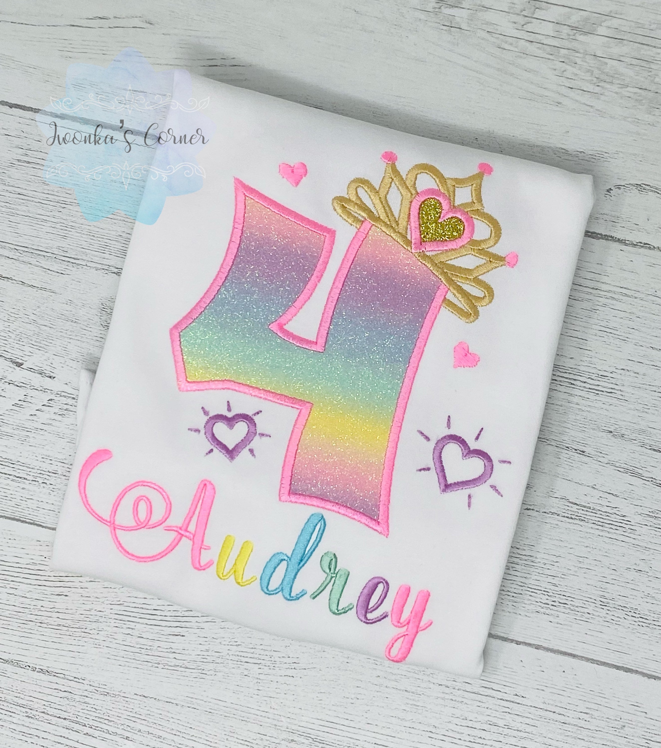 4th Birthday Shirt for Girl, Rainbow Princess Birthday Shirt, Birthday Number with Crown, Girls 4th Rainbow Number, Princess Tiara Party
