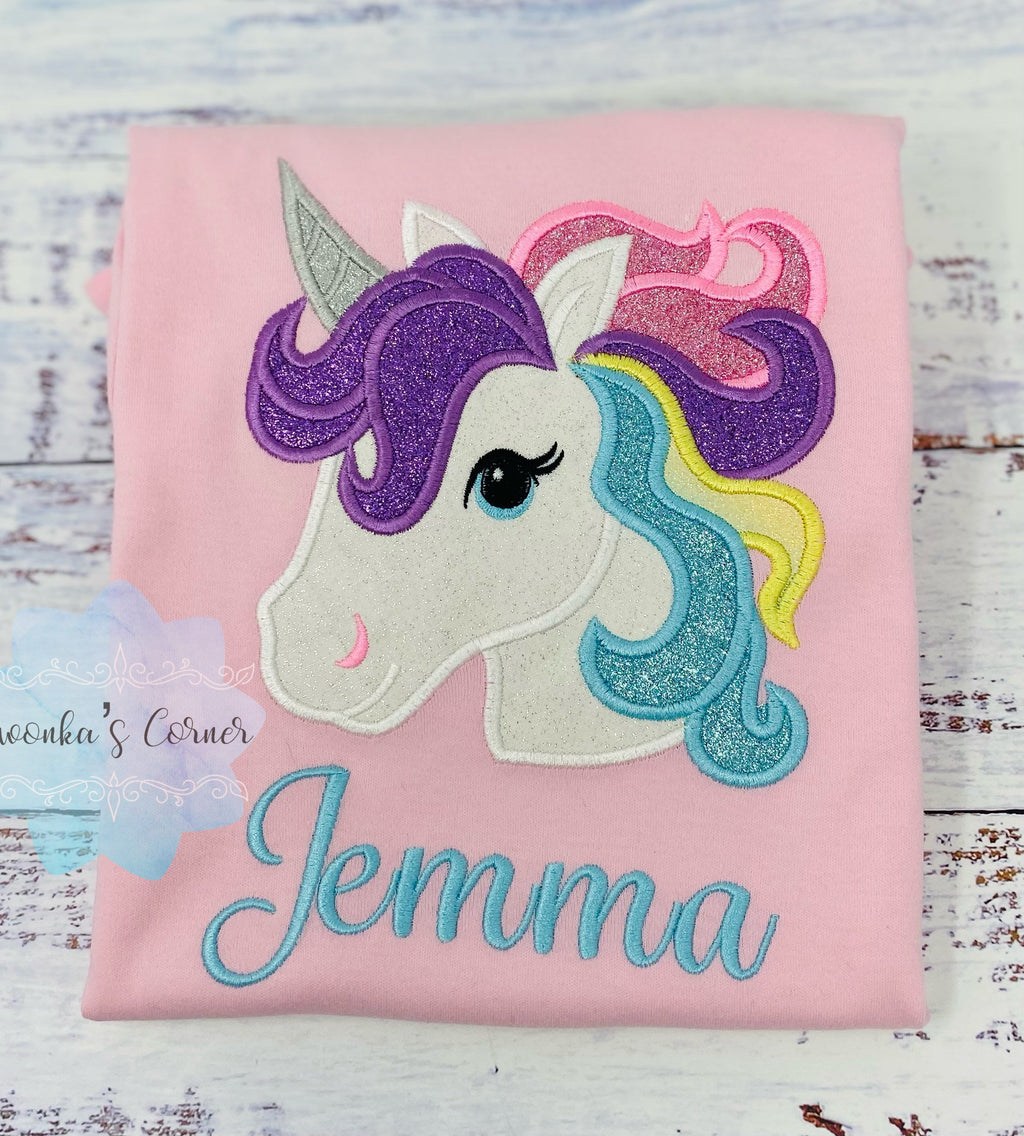 Girl Birthday Shirt with Unicorn, Birthday Pastel Unicorn Shirt, Unicorn Shirt Gift, Rainbow Unicorn, Unicorn embroidery, Unicorn No Number