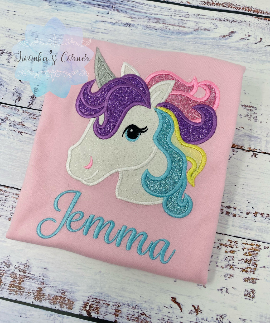 Girl Birthday Shirt with Unicorn, Birthday Pastel Unicorn Shirt, Unicorn Shirt Gift, Rainbow Unicorn, Unicorn embroidery, Unicorn No Number