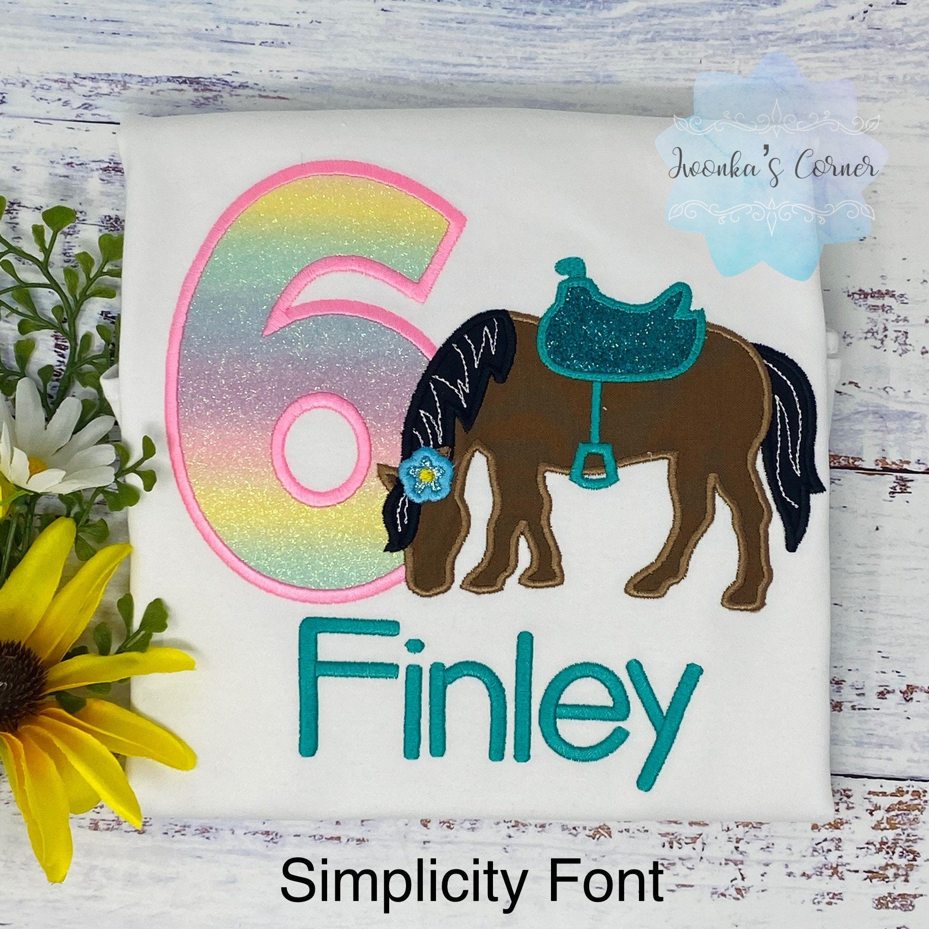 Girl 6th Birthday Shirt With Bay Brown Horse, Birthday Shirt with Horse and Saddle, 4th, 5th, 7th 8tHorse Birthday Shirt, Embroidered Horse