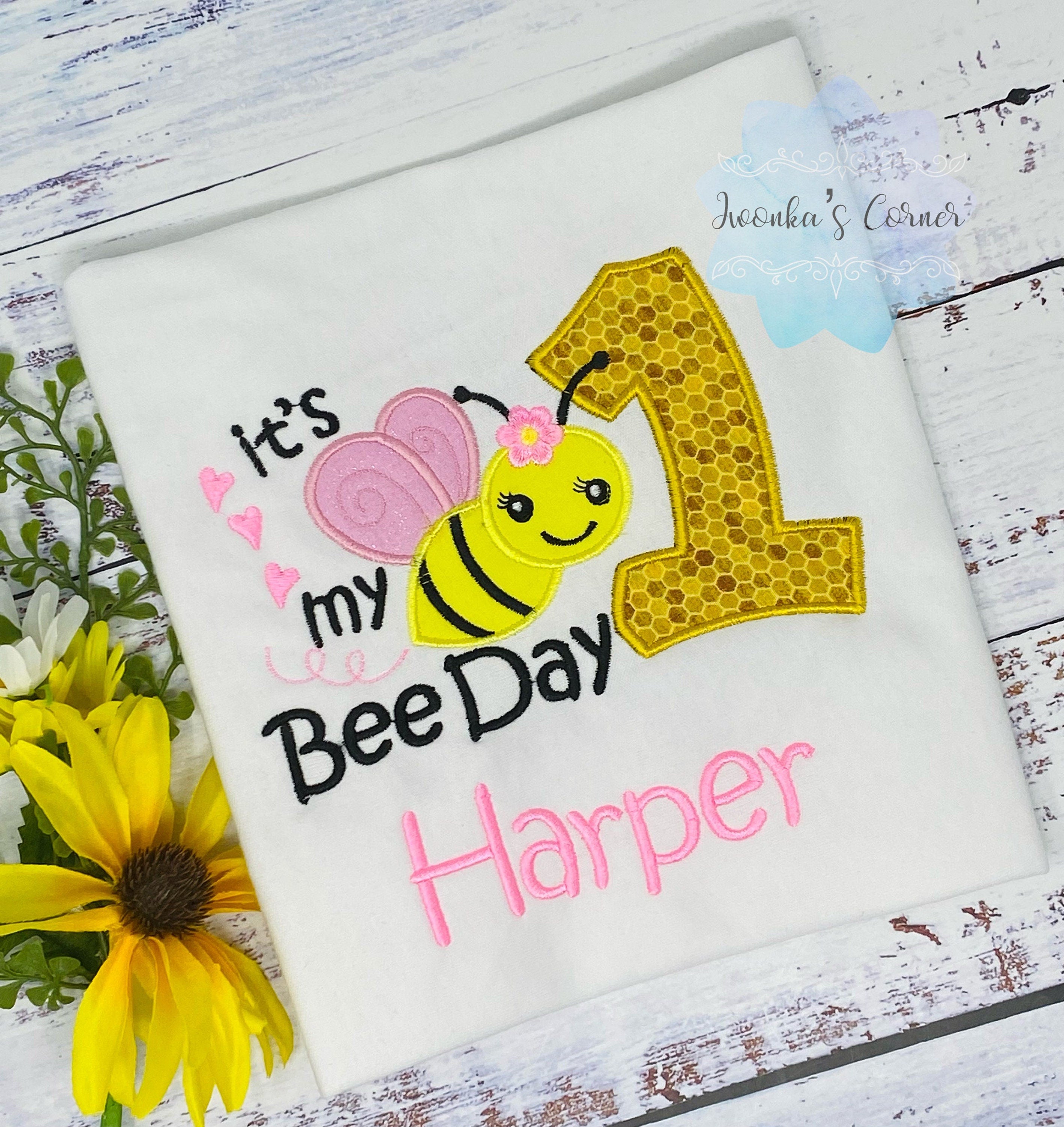 Girl 1st Bee Birthday shirt, Bee Honeycomb shirt, It’s My Bee Day Embroidery, Honeybee Personalized Outfit, Birthday Shirt with Bee