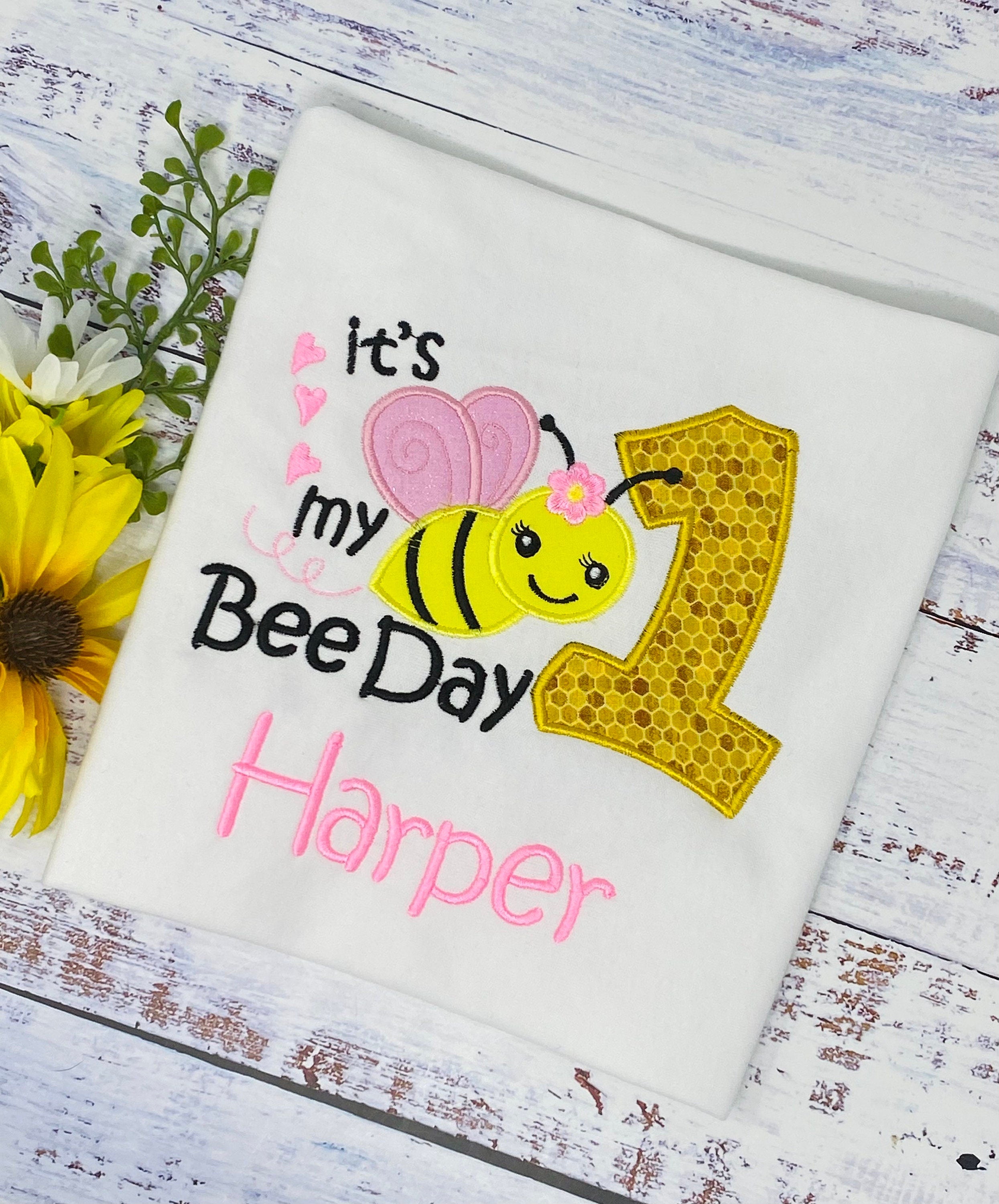 Girl 1st Bee Birthday shirt, Bee Honeycomb shirt, It’s My Bee Day Embroidery, Honeybee Personalized Outfit, Birthday Shirt with Bee