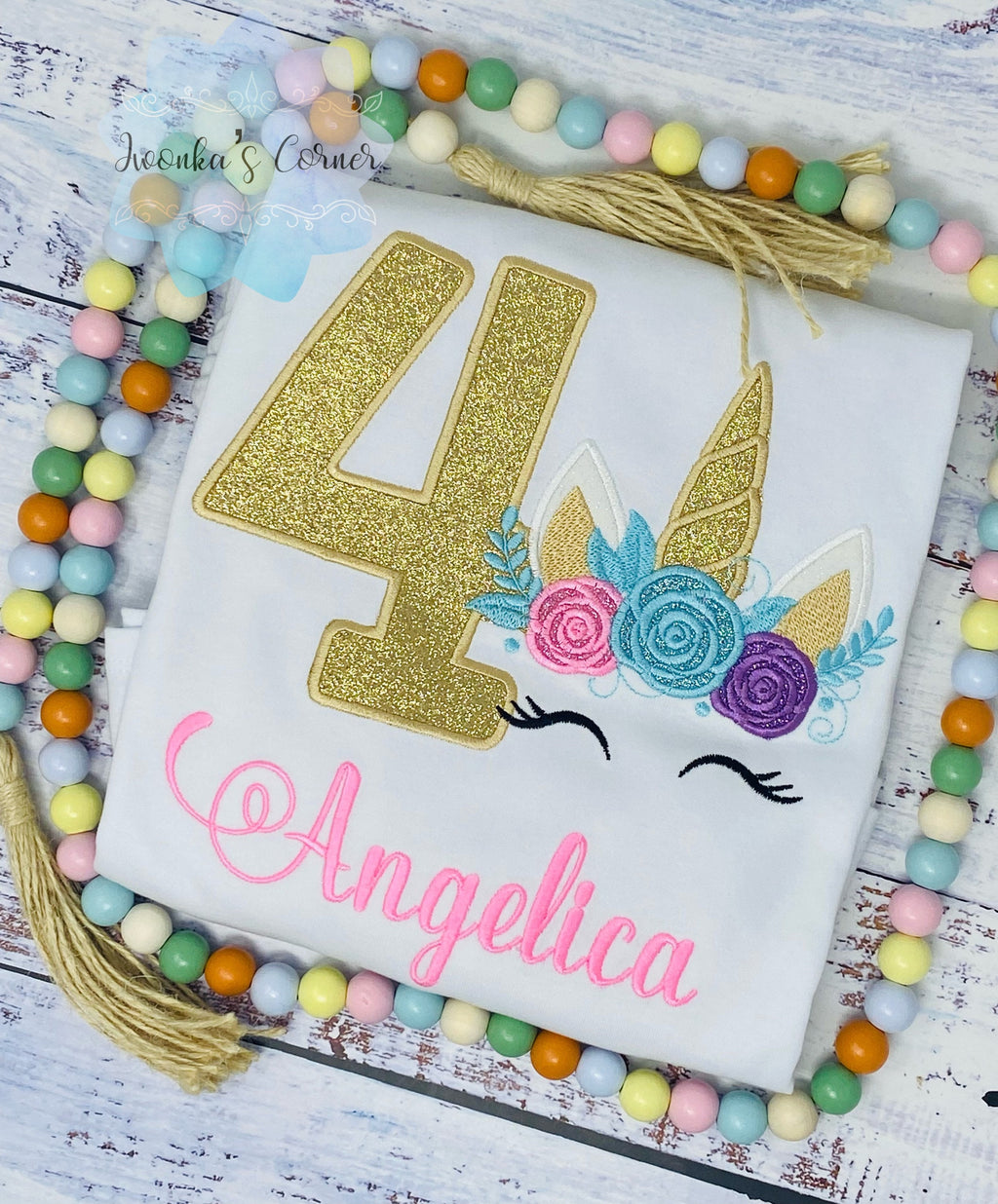 Girl 4th Birthday Unicorn Shirt, Pink color name Unicorn shirt, Unicorn Party Shirt, Unicorn Shirt, Unicorn Shirt, unicorn 4th birthday