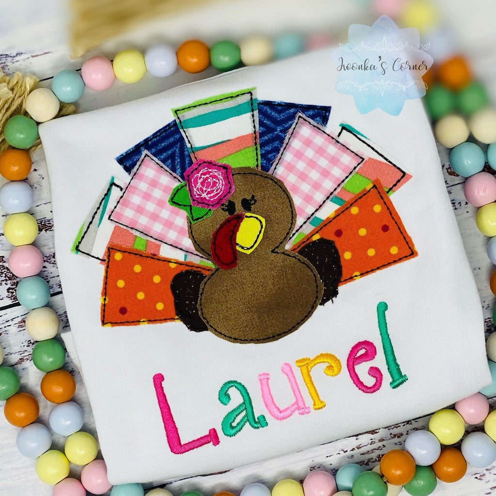 Girl shirt with Colorful Tail Turkey, Girl Thanksgiving outfit, Thanksgiving Shirt