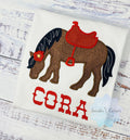 Girl Shirt With Bay Glitter Horse, Brown Pony with Saddle, Birthday Shirt Gift with Horse, T-Shirt with a Pony, Cowgirl gift
