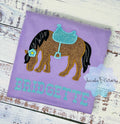 Girl Shirt With Bay Glitter Horse, Brown Pony with Saddle, Birthday Shirt Gift with Horse, T-Shirt with a Pony, Cowgirl gift