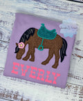 Girl Shirt With Bay Glitter Horse, Brown Pony with Saddle, Birthday Shirt Gift with Horse, T-Shirt with a Pony, Cowgirl gift, Glitter Horse