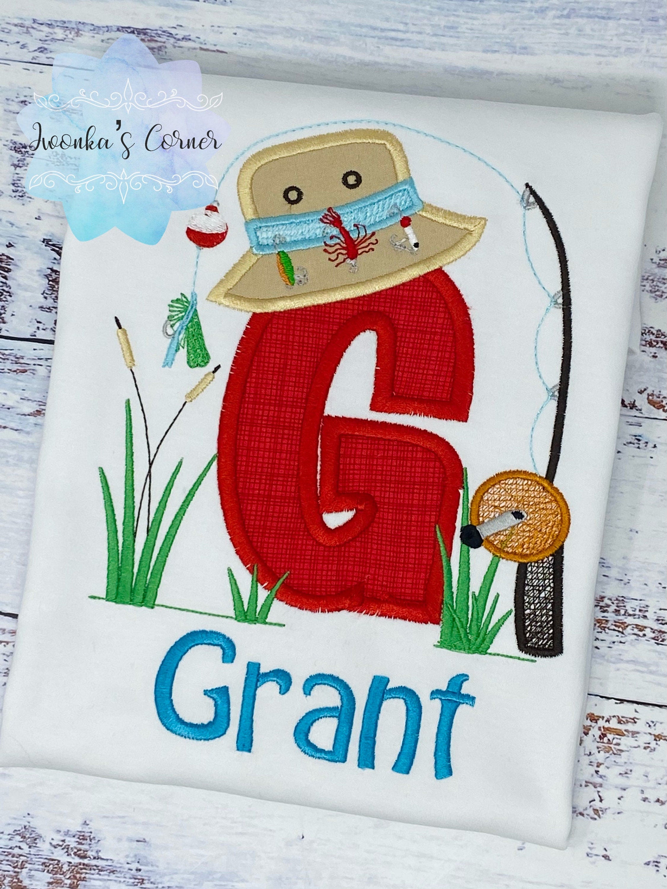 Boy Shirt with Monogram Letter, Fishing Shirt, Fishing Pole Shirt, Gone Fishing Shirt, Fishing Birthday Party, Fishing Birthday