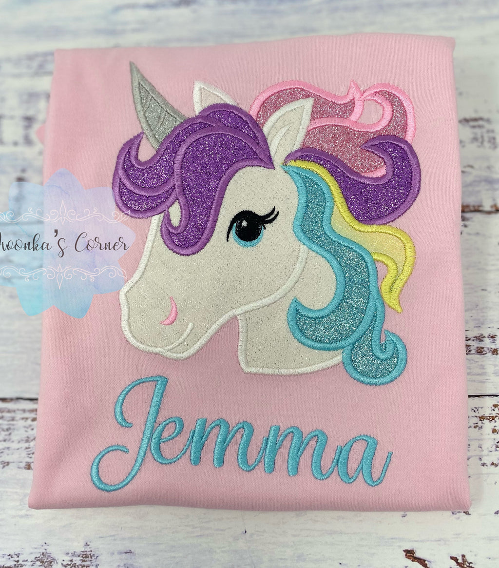 Girl Birthday Shirt with Unicorn, Birthday Pastel Unicorn Shirt, Unicorn Shirt Gift, Rainbow Unicorn, Unicorn embroidery, Unicorn No Number