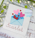 Girl Valentines Shirt, Letter with Love for Valentine, Heart Envelope, Sketch Valentines Embroidery Shirt, Girl shirt for Valentines