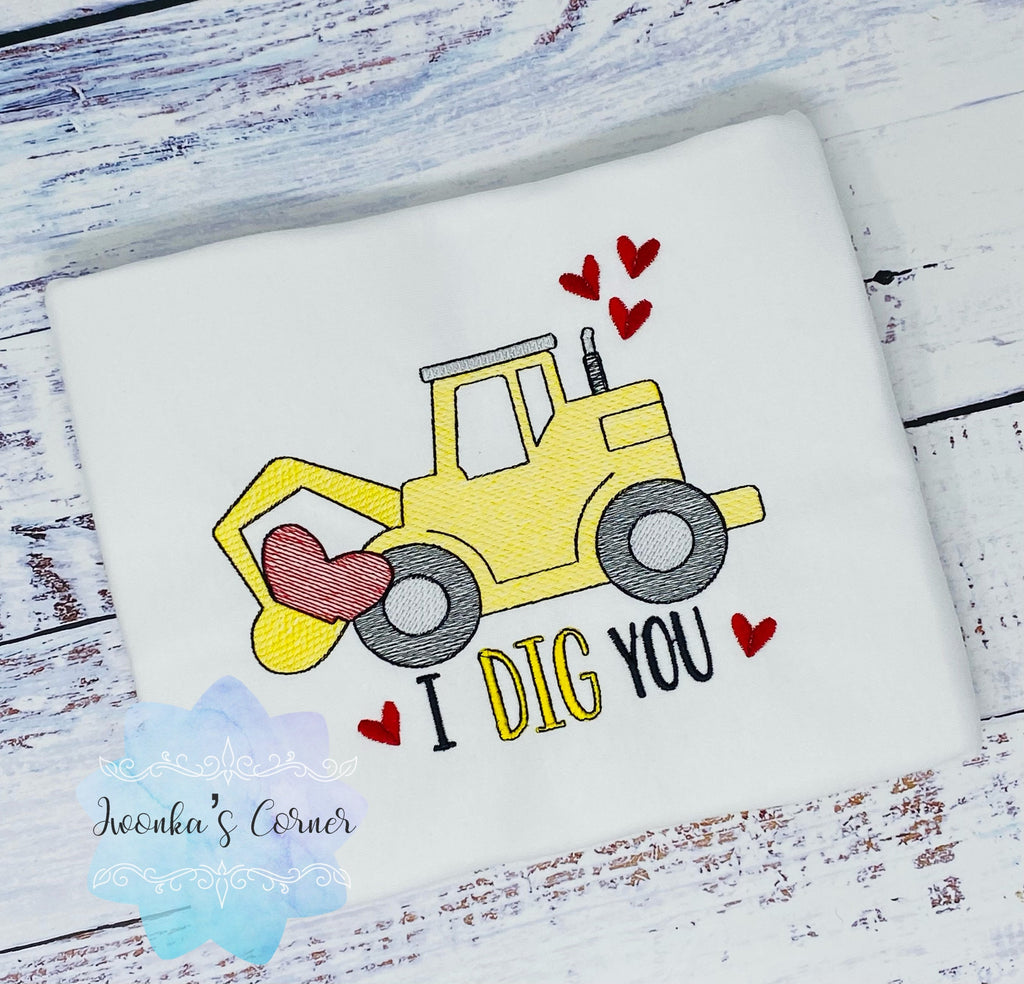 I dig you, Valentines Embroidered Construction Shirt, Excavator Boy Shirt, Construction, Boy Excavator Shirt for Valentines