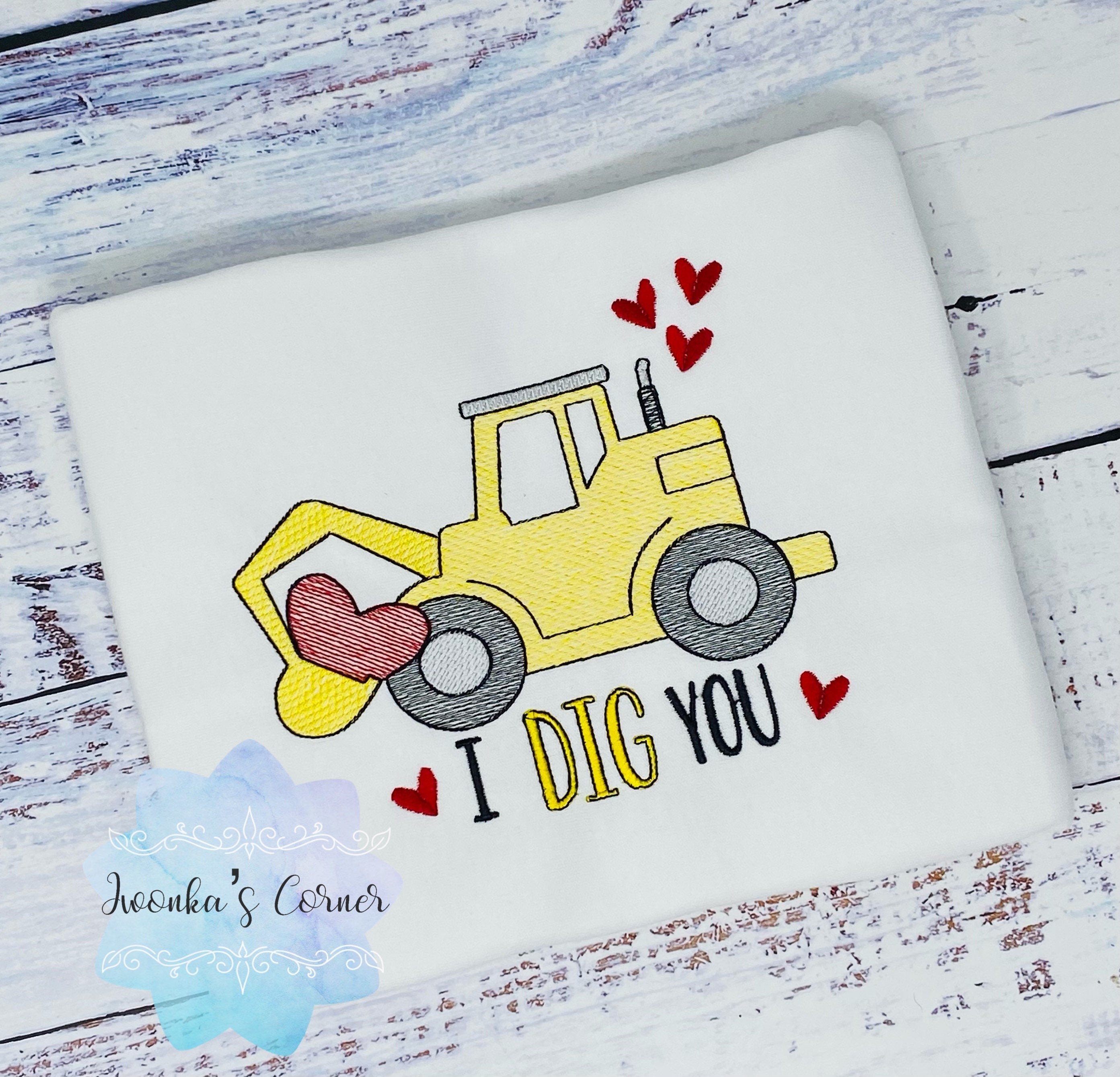 I dig you, Valentines Embroidered Construction Shirt, Excavator Boy Shirt, Construction, Boy Excavator Shirt for Valentines