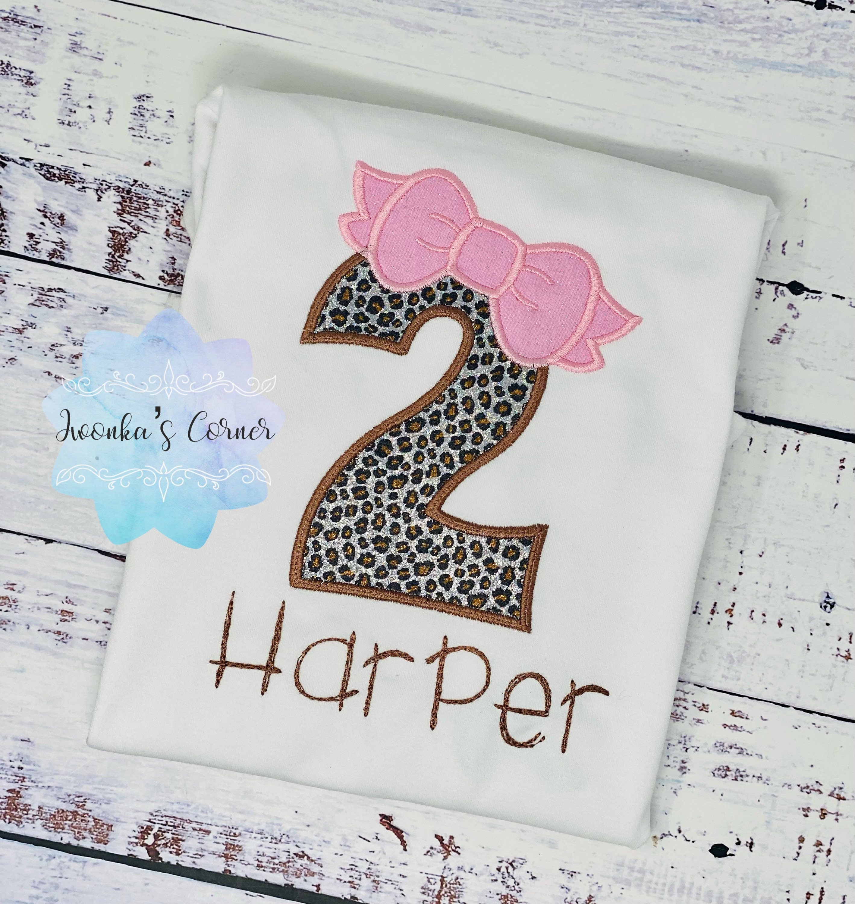 Girl 2nd birthday shirt with silver cheetah print number, Cheetah print t-shirt, Leopard print shirt, Glitter Cheetah Embroidery
