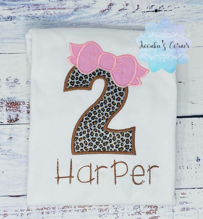 Girl 2nd birthday shirt with silver cheetah print number, Cheetah print t-shirt, Leopard print shirt, Glitter Cheetah Embroidery