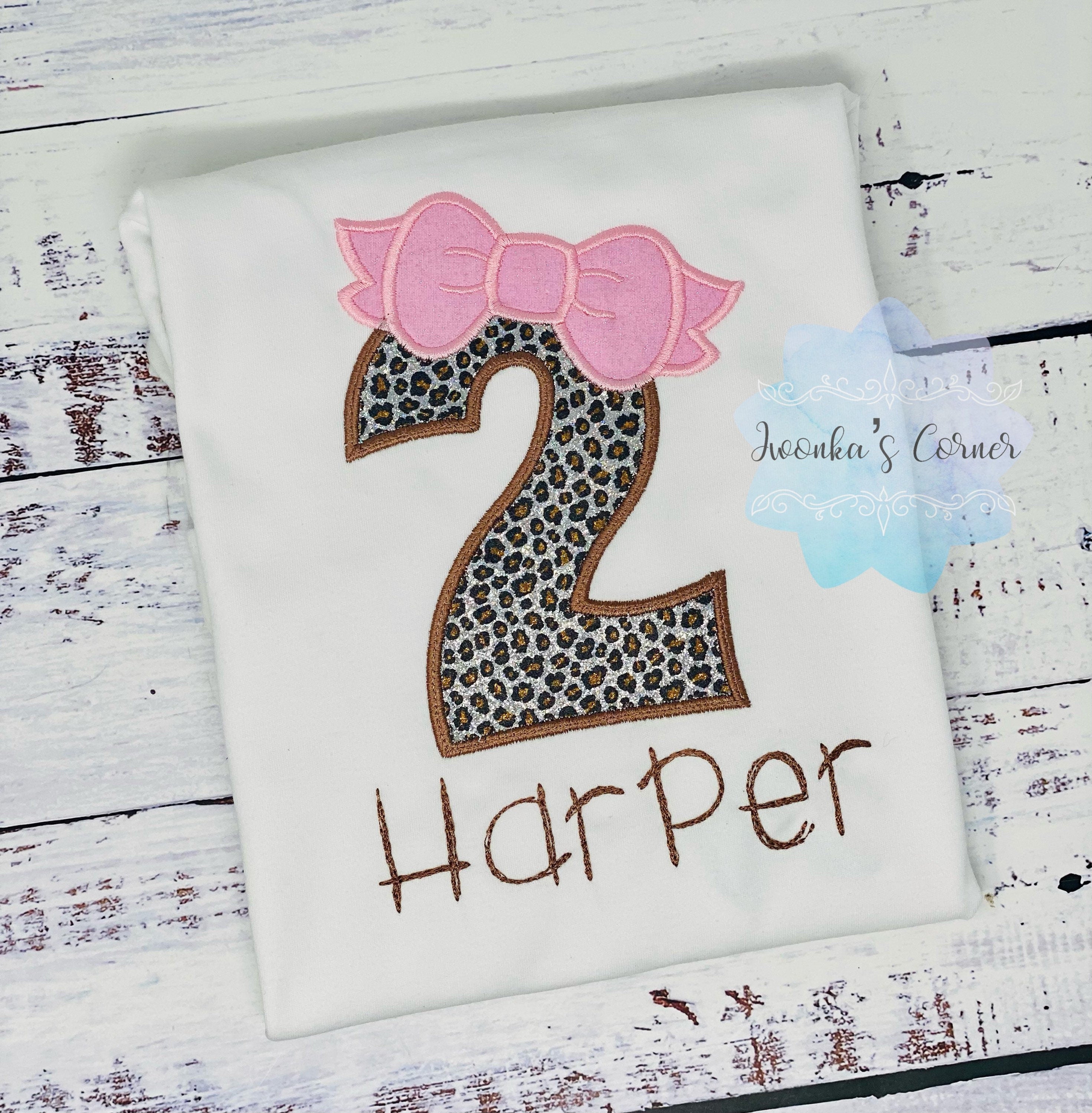 Girl 2nd birthday shirt with silver cheetah print number, Cheetah print t-shirt, Leopard print shirt, Glitter Cheetah Embroidery