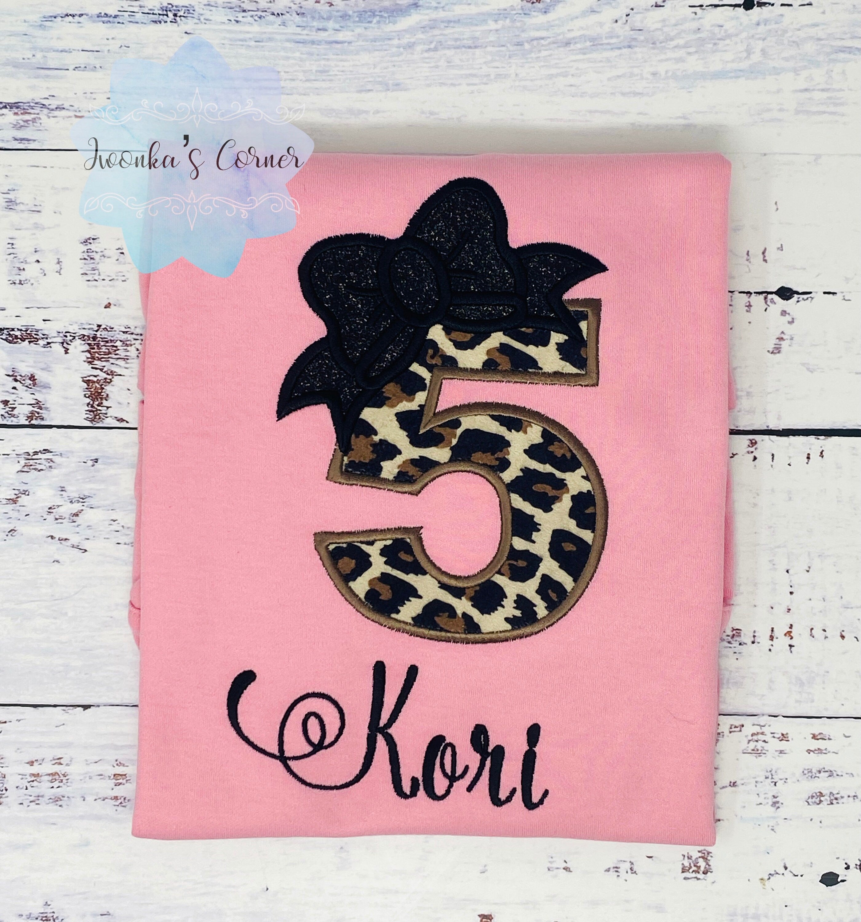 Girl 5th birthday shirt with cheetah print and number, 4th 6th birthday shirt, Cheetah spots shirt, Leopard print birthday shirt, Any age