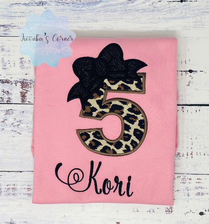 Girl 5th birthday shirt with cheetah print and number, 4th 6th birthday shirt, Cheetah spots shirt, Leopard print birthday shirt, Any age