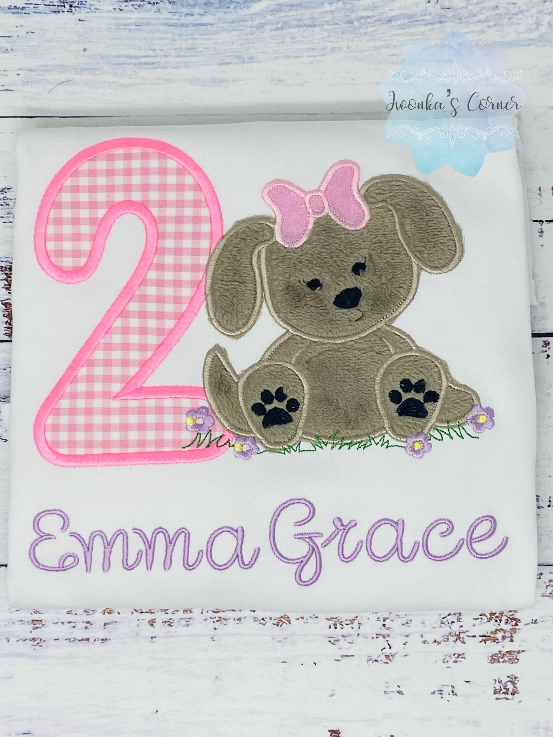 Girl 2nd Puppy Birthday Shirt, Dog Birthday Shirt, Fluffy Puppy Embroidery shirt