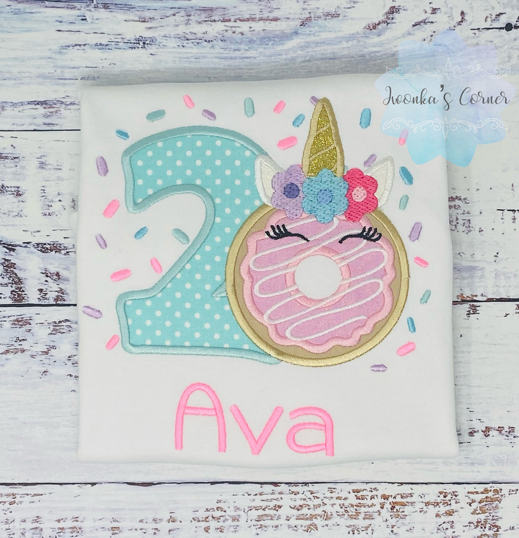 Girl 2nd Birthday Unicorn Donut Shirt With Name, 3rd 5th, 6th birthday Donut Shirt, Donut with sprinkles, Donut Party, Sweet party
