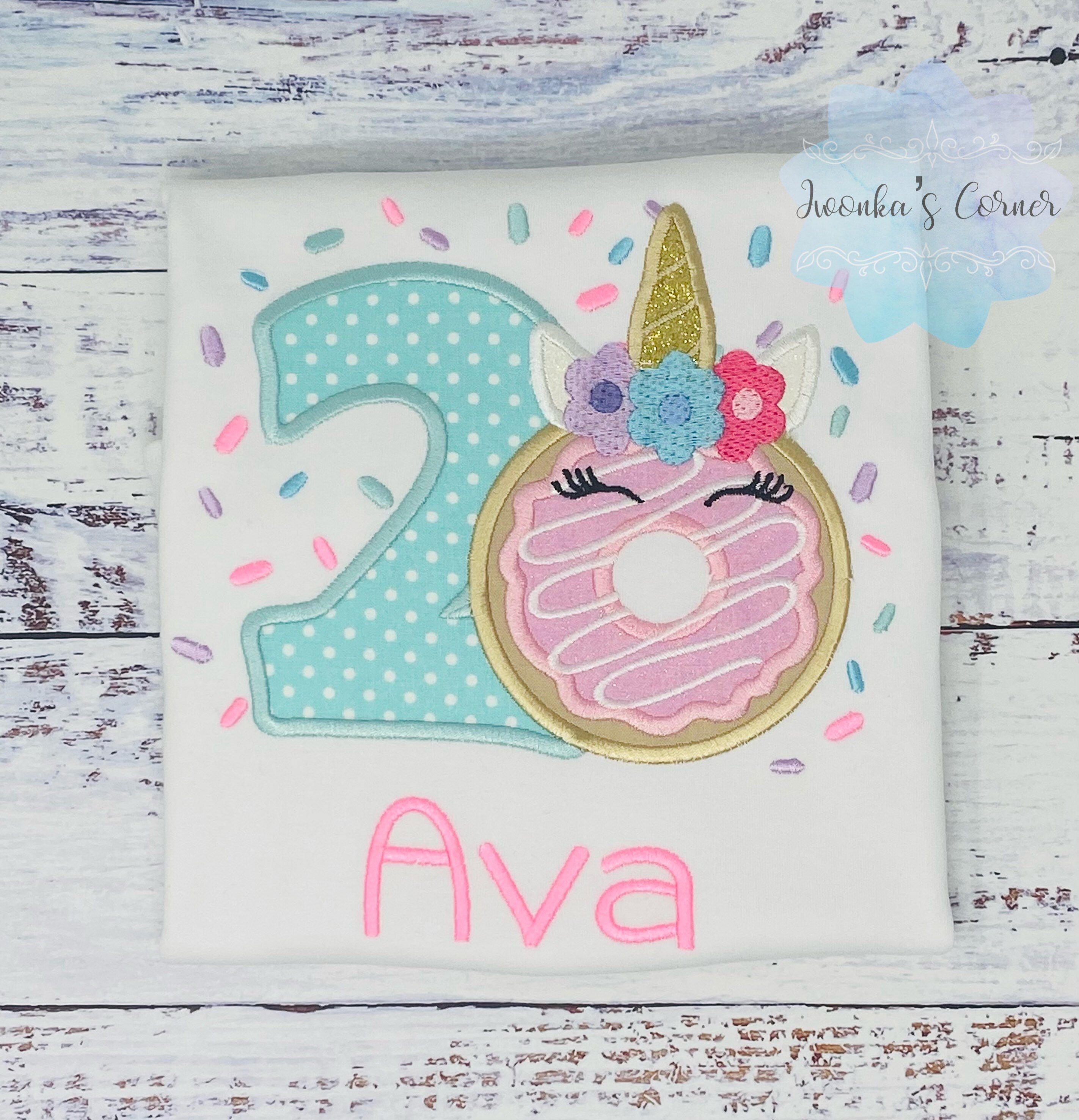 Girl 2nd Birthday Unicorn Donut Shirt With Name, 3rd 5th, 6th birthday Donut Shirt, Donut with sprinkles, Donut Party, Sweet party