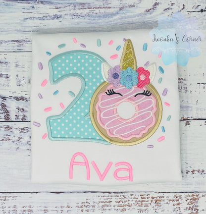 Girl 2nd Birthday Unicorn Donut Shirt With Name, 3rd 5th, 6th birthday Donut Shirt, Donut with sprinkles, Donut Party, Sweet party