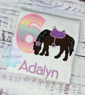 Girl 6th Birthday Shirt With Bay Brown Horse, Birthday Shirt with Horse and Saddle, 4th, 5th, 7th 8th Birthday Shirt, Embroidered Horse